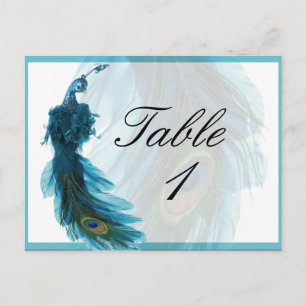 Plume de paon bleu turquoise Numéro de table