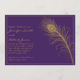 Plume de paon dans le faire-part de mariage d'or