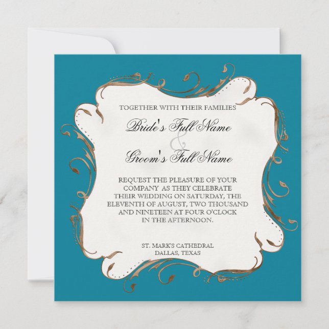 Plume de paon en torrents - Faire-part de mariage (Devant)