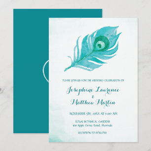 Plume de paon Monogramme Invitations de mariage
