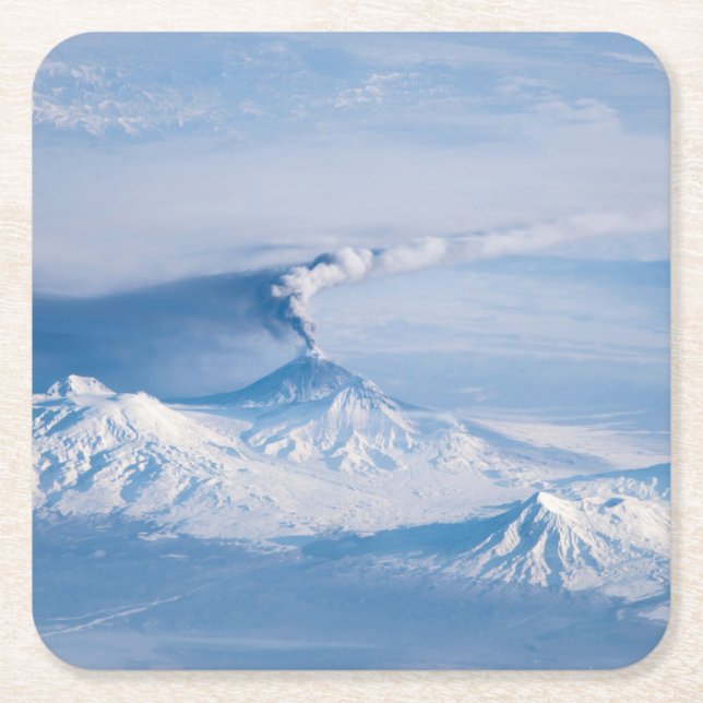 Plume Emanating From Kliuchevskoi Volcano. Square Paper Coaster (Front)