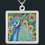 Plumed Peacock I Silver Plated Necklace<br><div class="desc">Animals</div>