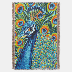 Plumed Peacock I Throw Blanket