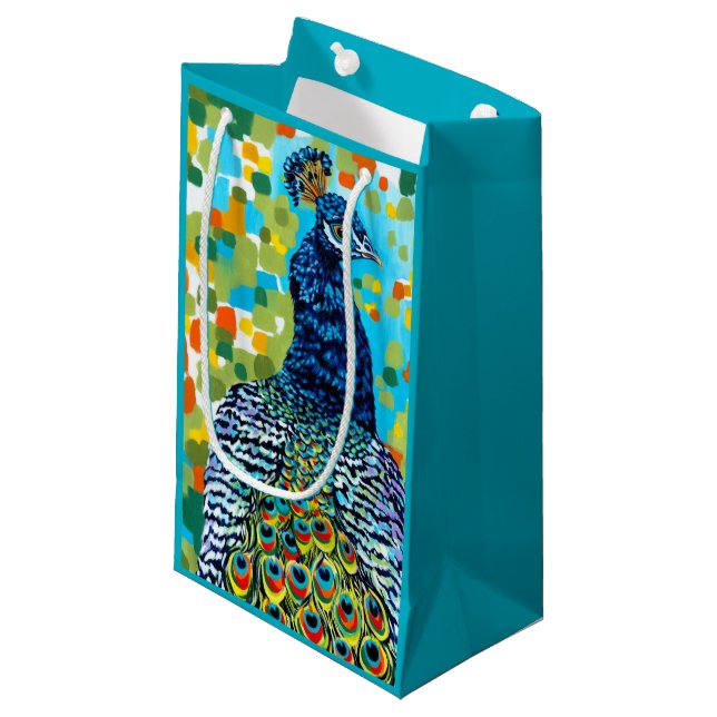 Plumed Peacock II Small Gift Bag (Front Angled)