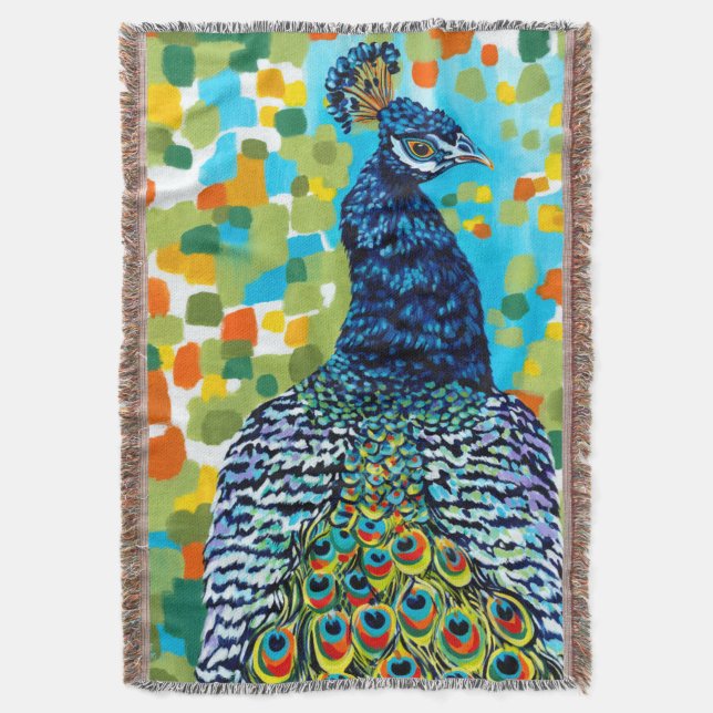 Plumed Peacock II Throw Blanket (Front Vertical)