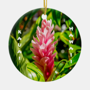 Plumeria and Ginger in Pink Ceramic Ornament
