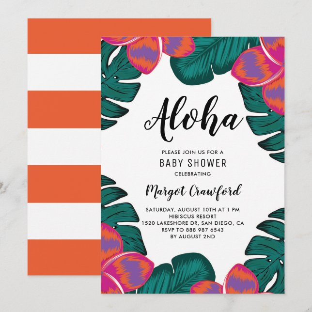 Plumeria and Greenery Tropical Baby Shower Invitation (Front/Back)