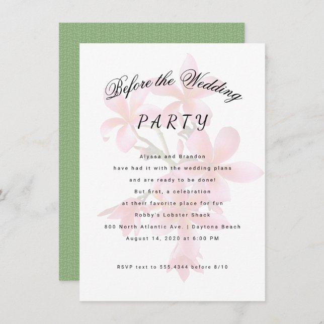 Plumeria Before the Wedding Party Invitation (Front/Back)
