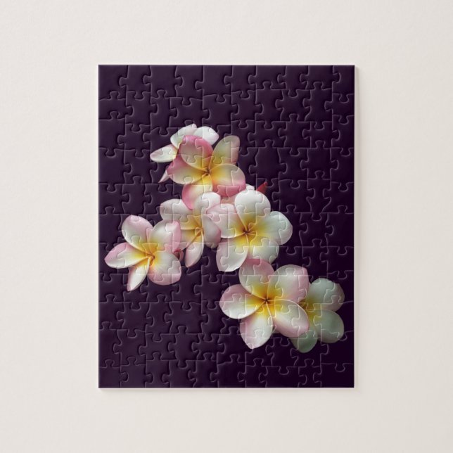 Plumeria blossoms on dark purple jigsaw puzzle (Vertical)
