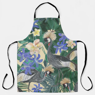 Plumeria Blue Flowers, Watercolor Seamless. Apron