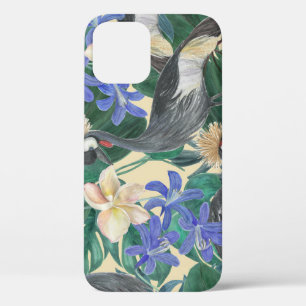 Plumeria Blue Flowers, Watercolor Seamless. iPhone 12 Case