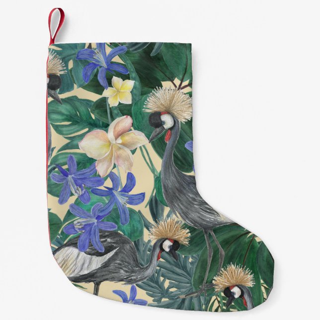 Plumeria Blue Flowers, Watercolor Seamless. Small Christmas Stocking (Front)