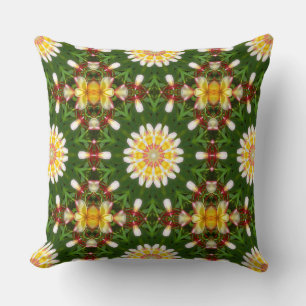 Plumeria Flower Mandala with Tropical Symmetry Throw Pillow