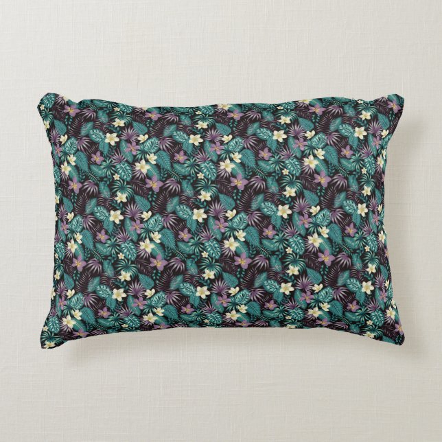 Plumeria Flowers Emerald Green Tropical Leaves   Accent Pillow (Front)
