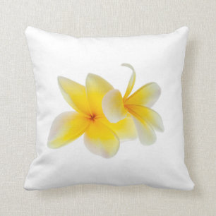 Plumeria Flowers Hawaiian White Yellow Frangipani Throw Pillow