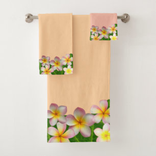 Plumeria Flowers on Light Peach Bath Towel Set