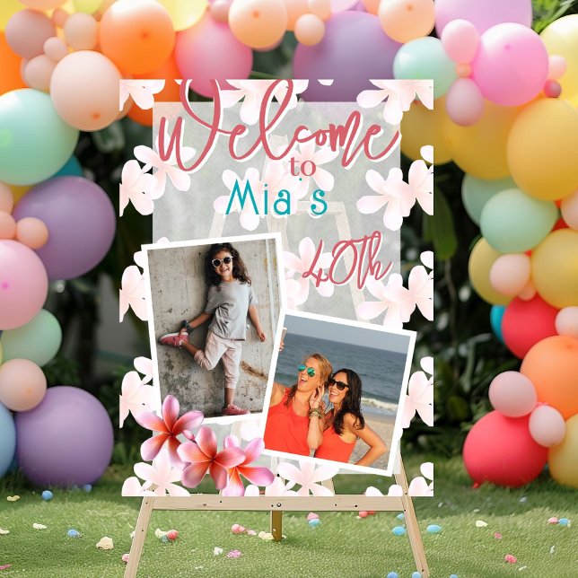 Plumeria Flowers Photo Birthday Party Welcome Acrylic Sign (Creator Uploaded)