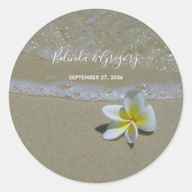 Plumeria Frangipani On Sand Wedding Classic Round Sticker (Front)