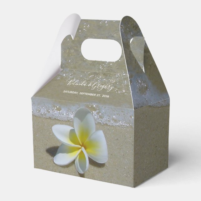 Plumeria Frangipani On Sand Wedding Favor Box (Front Side)