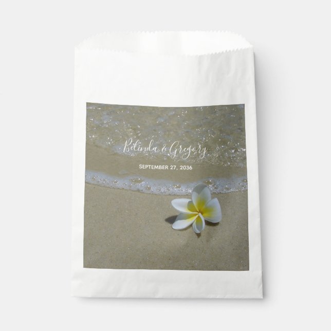 Plumeria Frangipani On Sand Wedding Favour Bag (Front)
