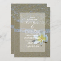 Plumeria Frangipani On Sand Wedding Invitations