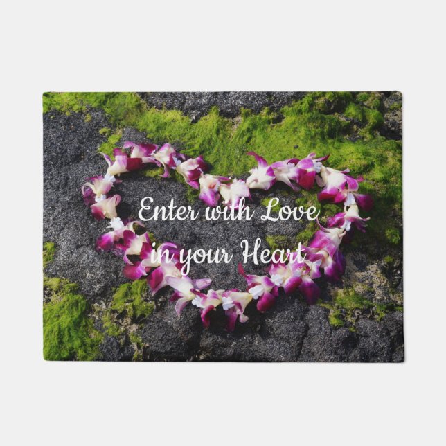 Plumeria Heart Shaped Flower Lei Doormat (Front)