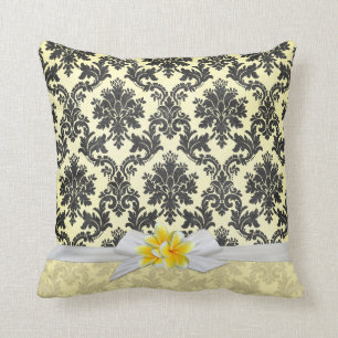 Plumeria jaune exotique Damask Coussin