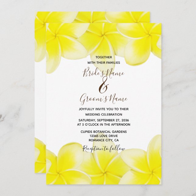 Plumeria jaune Frangipani Invitations de mariage (Devant / Derrière)