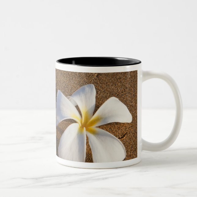Plumeria on sandy beach, Maui, Hawaii, USA Two-Tone Coffee Mug (Right)