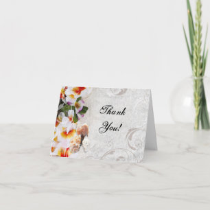 Plumeria Orchid Lei in Sand Beach Thank You Cards