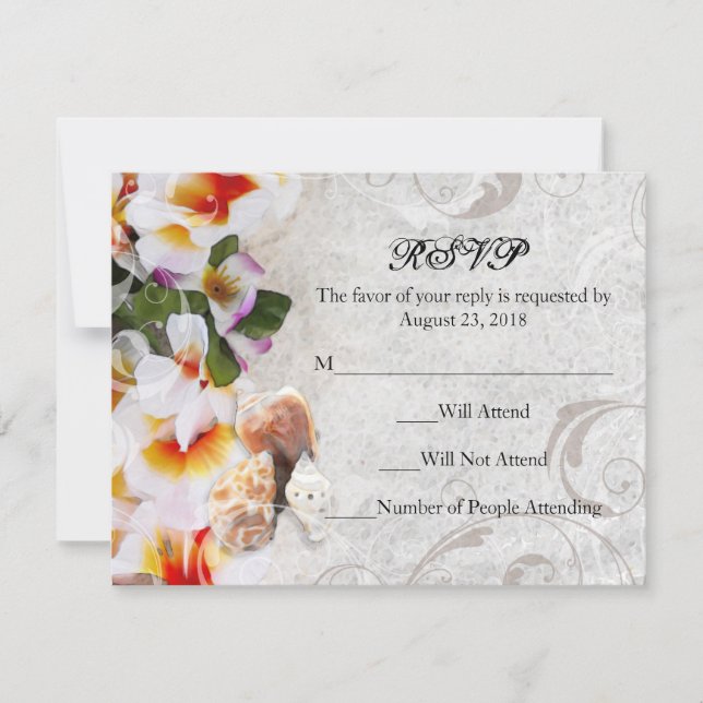 Plumeria Orchid Lei in the Sand RSVP Beach Wedding (Front)