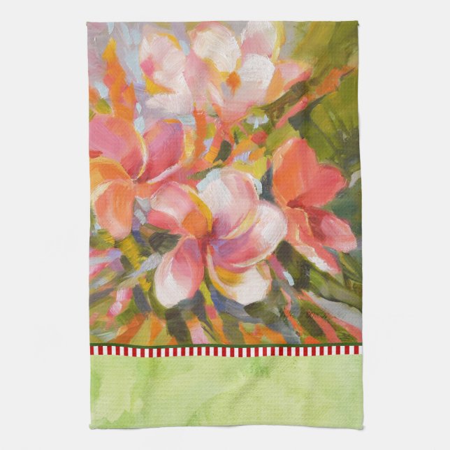 Plumeria rose Fleur Peinture Vert Serviette de cui (Vertical)
