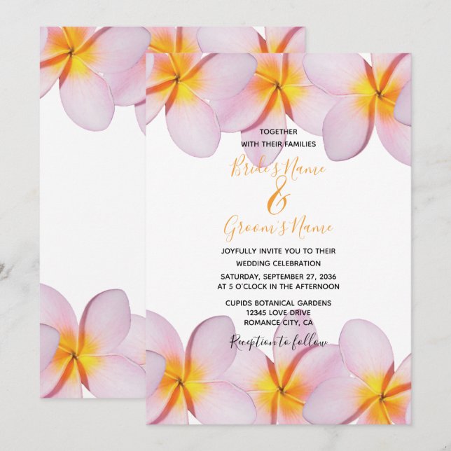 Plumeria rose Frangipani Invitations de mariage (Devant / Derrière)