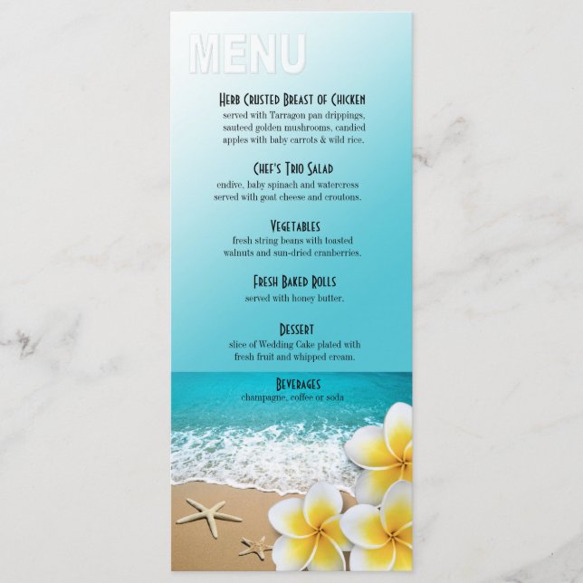 Plumeria Starfish Beach Dinner Menu (Front)