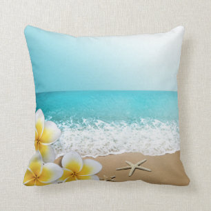 Plumeria Starfish Beach Tropical Hawaii Throw Pillow
