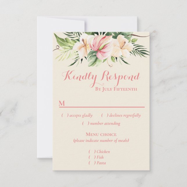 Plumeria tropicale & Flamant rose Lily RSVP avec m (Devant)
