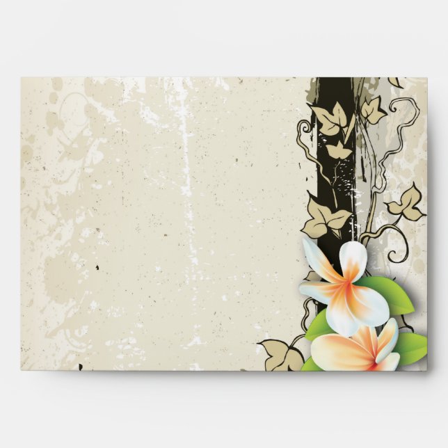 Plumeria vintage et enveloppe mariage beige lierre (Devant)