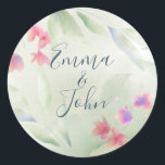 Plumeria Water Colour Classic Round Sticker<br><div class="desc">Beautiful tropical botanical watercolor featuring bright and airy plumeria and such green foliage typical of Maui.
I had Maui in mind when i painted it but this lovely invite is great for any tropical or spring/summer wedding.</div>