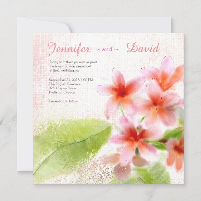 Plumeria Watercolor Custom Wedding Invitation (Front)