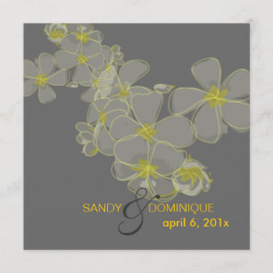 Plumerias diy colours, grey yellow black invitation