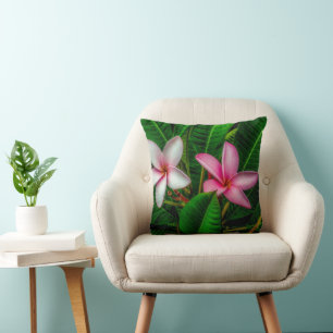 Plumerias in White and Pink Throw Pillow