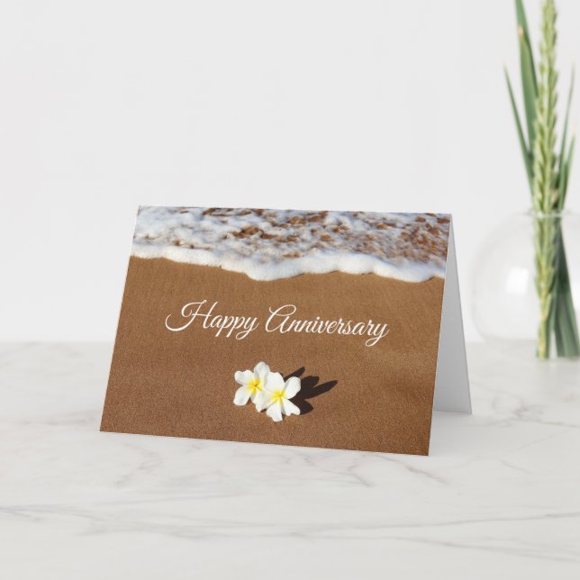Plumerias on the Sand Anniversary Card (Front)