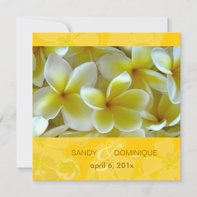 Plumerias on yellow background invitation (Front)