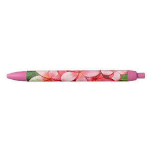 Plumerias pink black ink pen