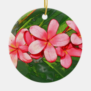 Plumerias pink ceramic ornament