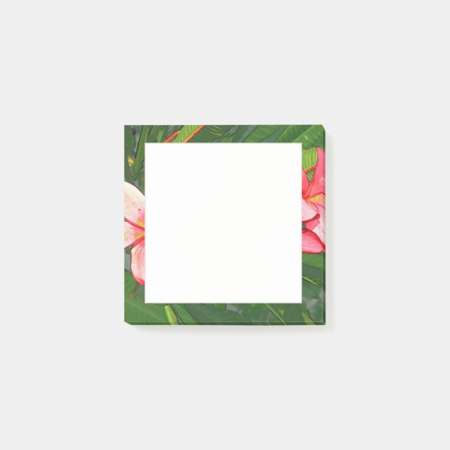Plumerias pink classic round sticker post-it notes (Front)