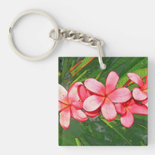 Plumerias pink keychain