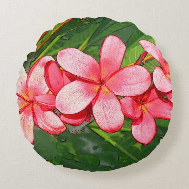 Plumerias pink  round pillow (Front)