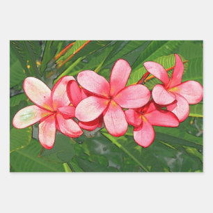 Plumerias pink  wrapping paper sheet