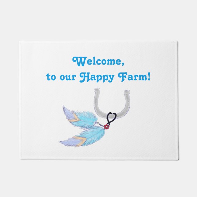 Plumes Bienvenue Joyeux tapis de portes de ferme (Devant)